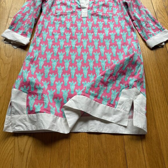 Tizzie Size XS Pink Aqua Zebra Print Split Neck Collar Cotton Blend Tunic Dress - Picture 10 of 15